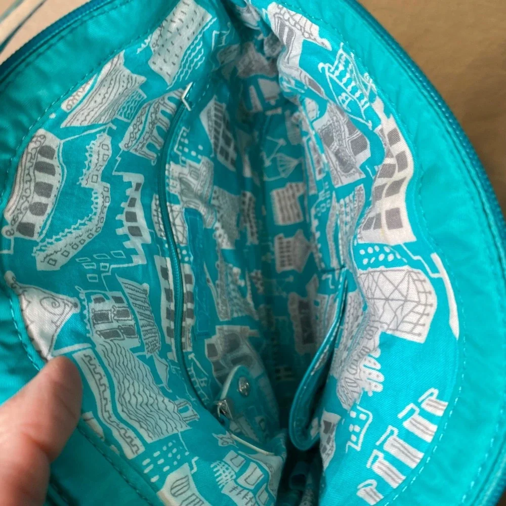 Vera Bradley Turquoise Blue Quilted Microfiber Hobo Shoulder‎ Bag Patent Trim